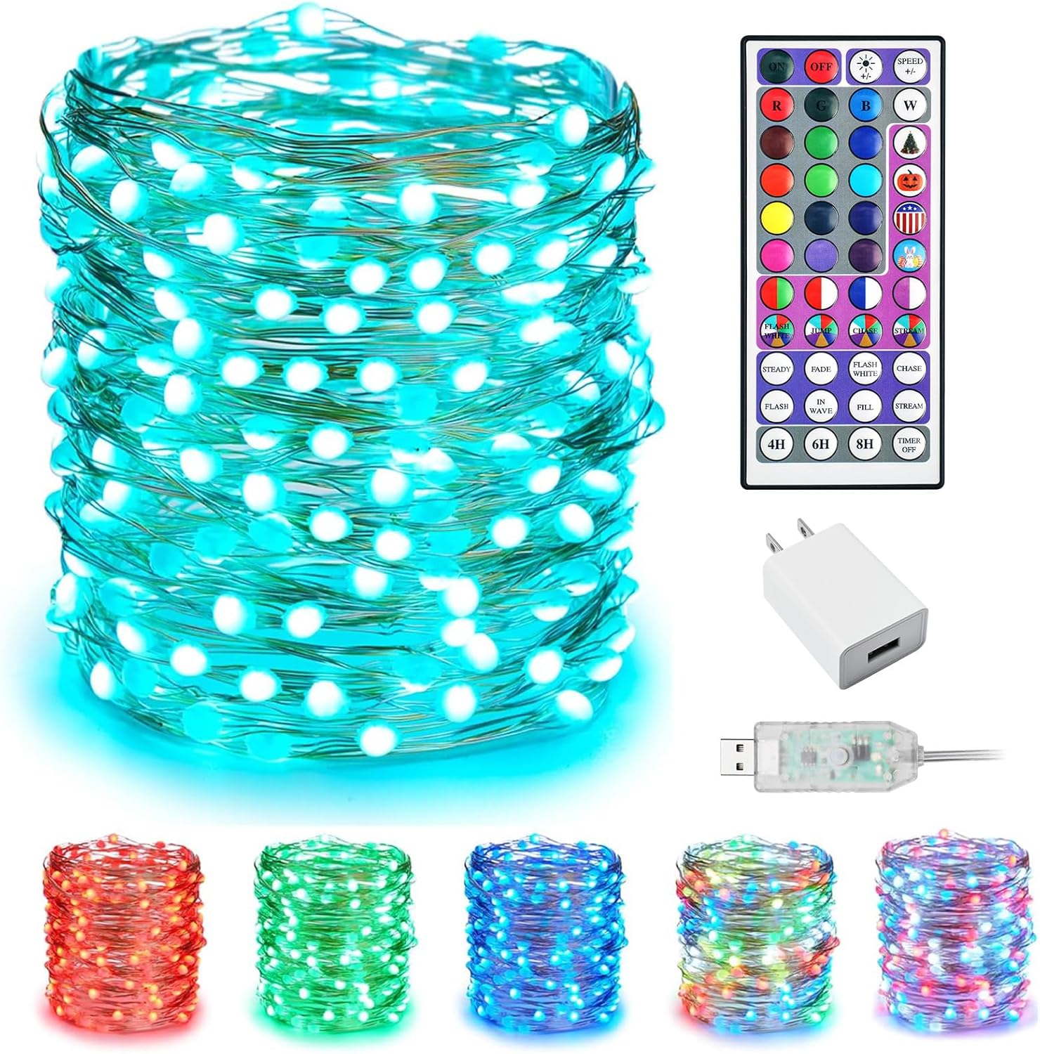 Minetom Color Changing Fairy String Lights - 33 ft, 100 LED, 24 Colors, USB Silver Wire with Remote & Timer