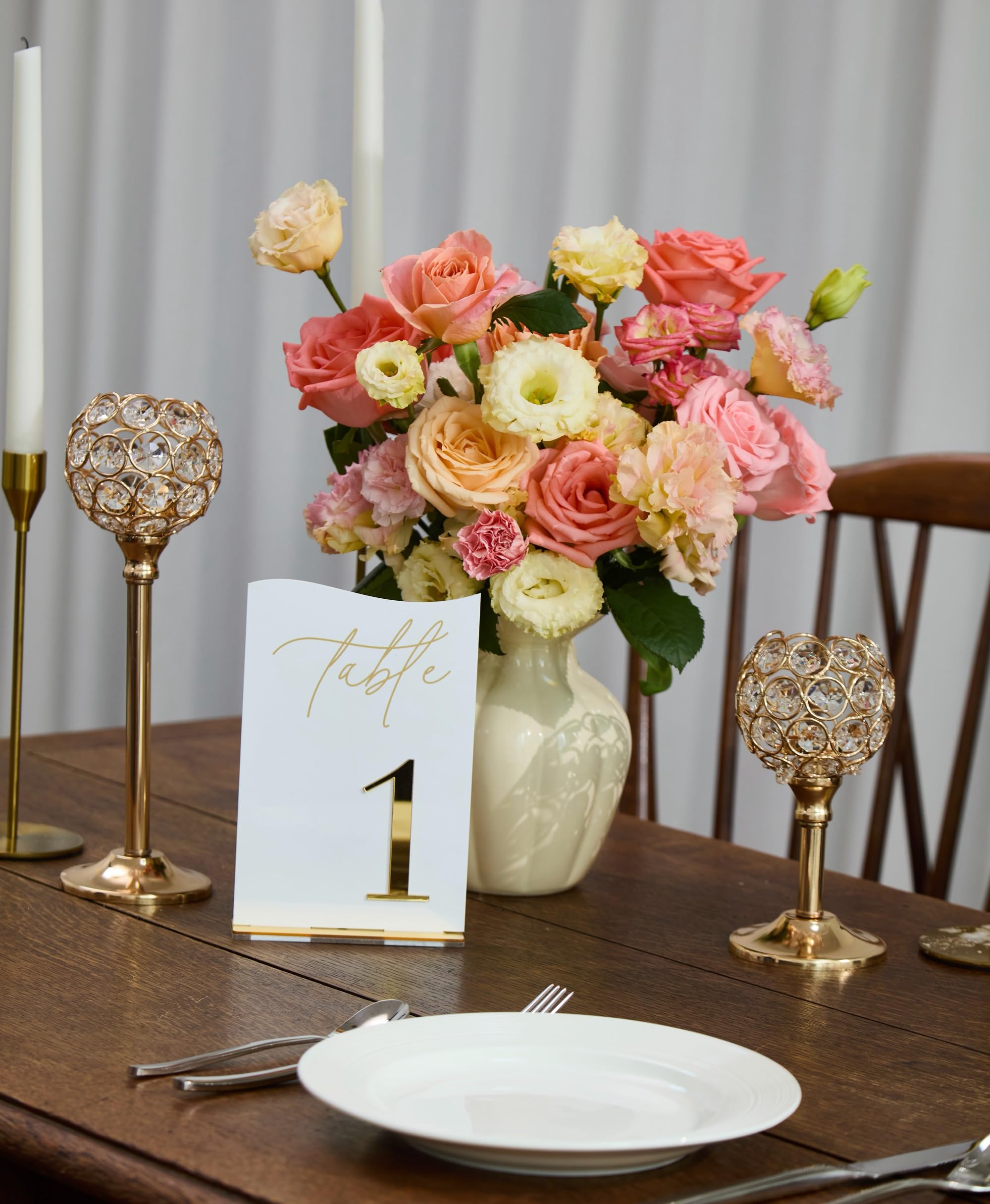 Gold Mirrored Acrylic Wedding Table Numbers 1-30 Set, Self-Standing Modern Arched Signs for Reception Seating, Anniversary & Bridal Shower, Elegant Wedding Decor (5x7 Inches)