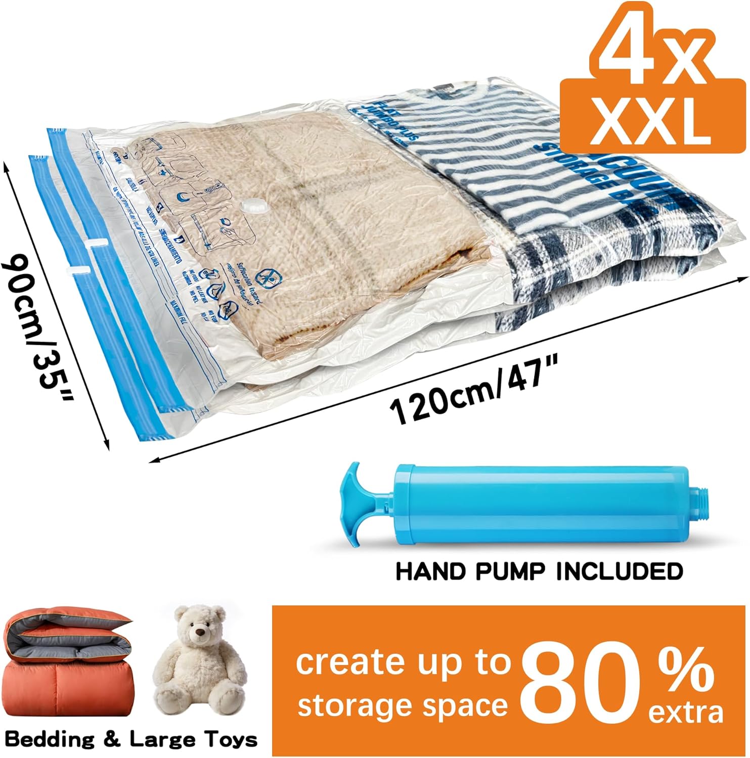 XXL Jumbo Vacuum Storage Bags - 47''X35'' Extra Large Space Bags for Bedding & Comforters (4-Pack)