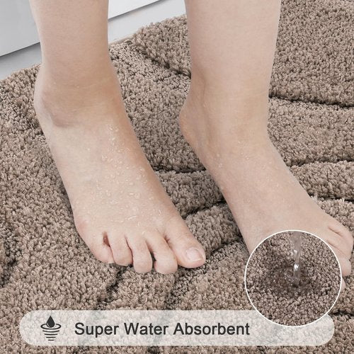 HEBE Bathroom Rugs Sets 5 Piece, Soft Absorbent Microfiber Bath Mat for Bathroom, Non Slip Washable Bath Rug Set with Toilet Cover, Bath Runner and U-Shaped Contour Toilet Rug, Coffee