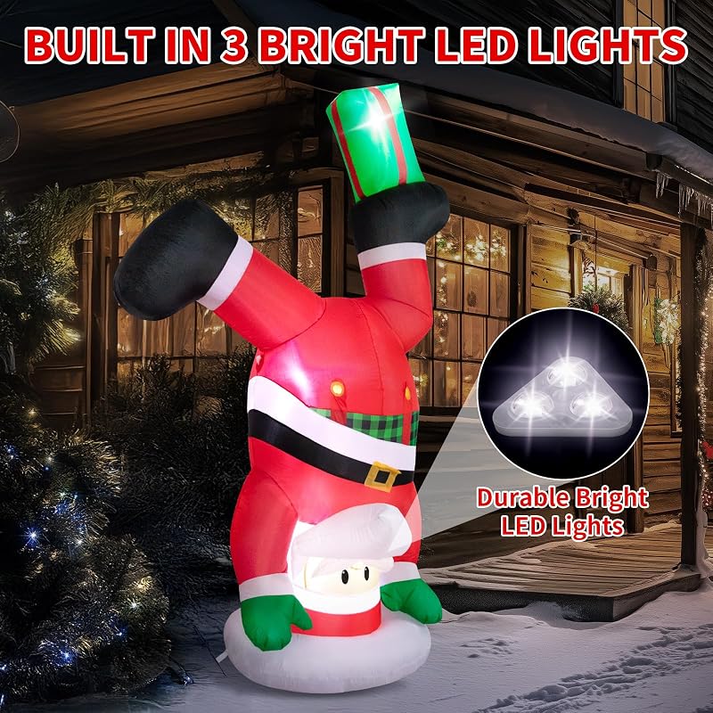 8 FT Handstand Santa Inflatable with 3 LED Lights - Outdoor Christmas Yard Decor (Variation: 8 FT Santa Claus)