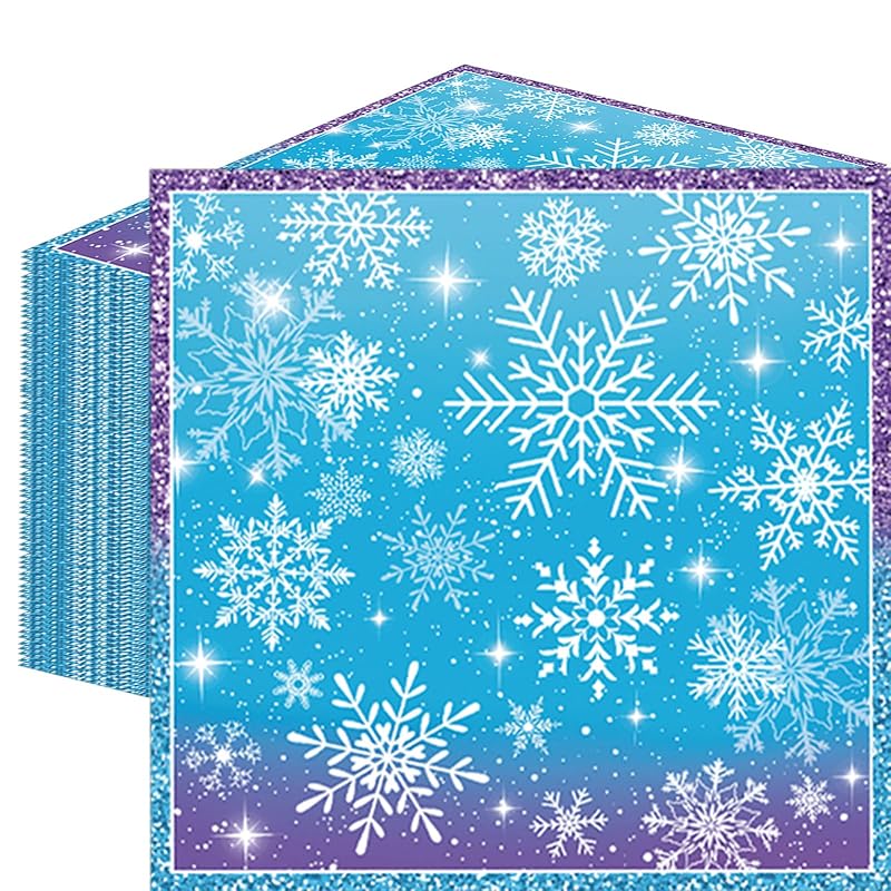 Snowflake Winter Napkins (50 Pack) 13 x 13in Disposable Party Paper Napkins