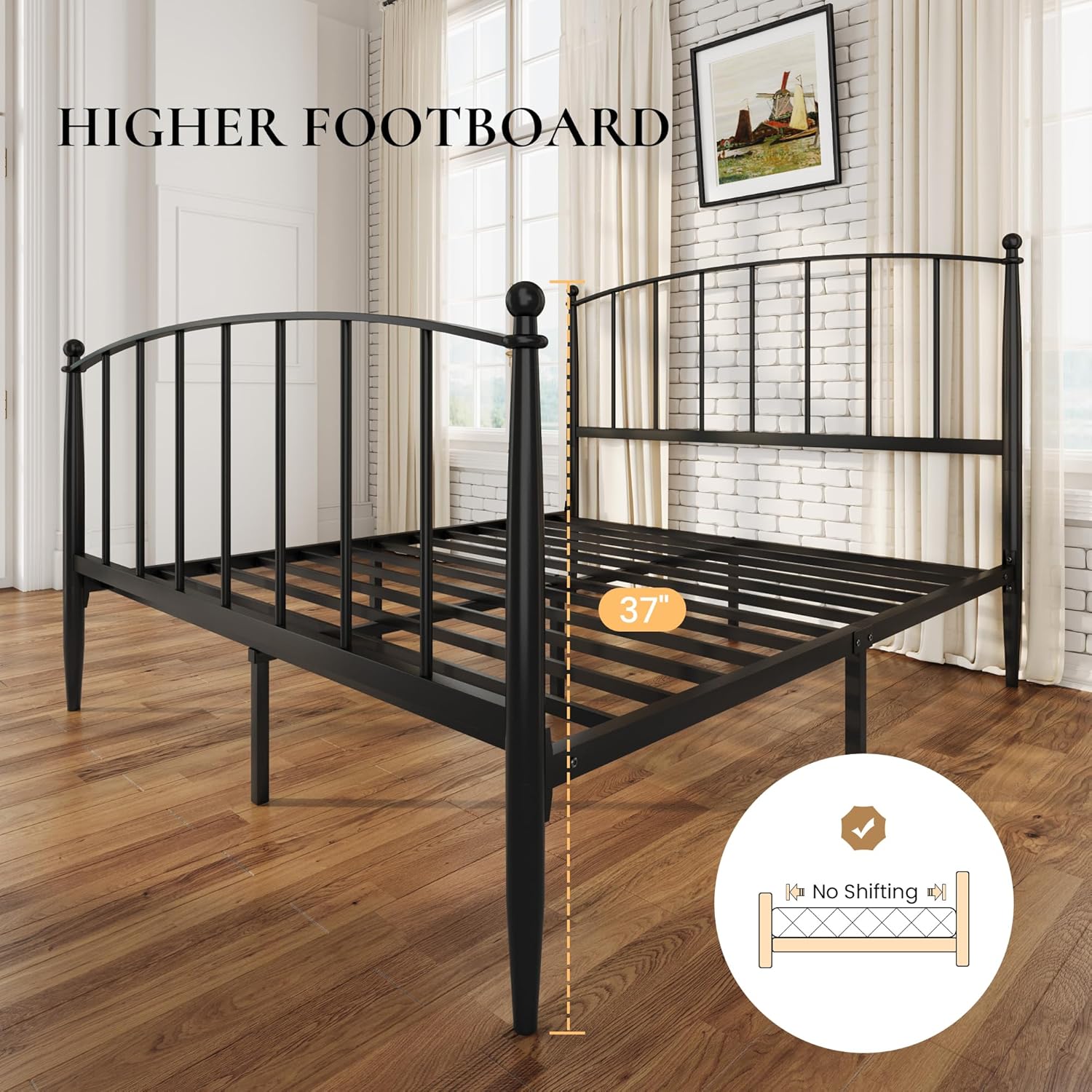 SHA CERLIN Queen Bed Frame - Metal Platform Bed with Victorian Iron Art Headboard & Footboard | Easy Assembly, Black