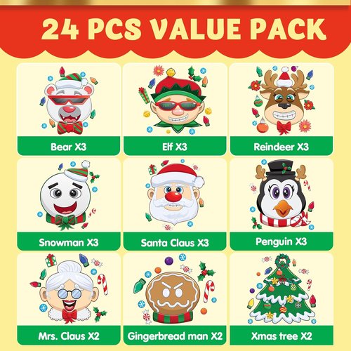 JOYIN Christmas Make-A-Face Stickers - 24 Pcs Mix and Match Character Sheets for Kids' Party Favors