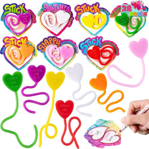 JOYIN 28 Packs Valentine's Day Sticky Heart Toys, Classroom Exchange Gift for Kids, Classroom and Holiday Reward Prizes, Valentine’s Party Favors, Bring fun to children, Party Favors