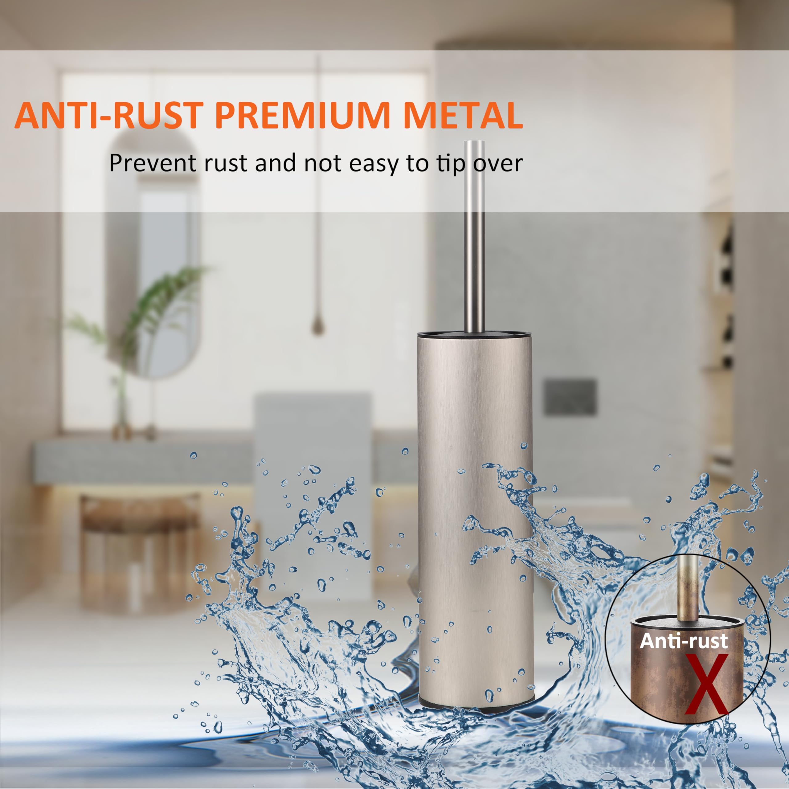 KLDKLD Toilet Brush and Holder Set Premium Material Toilet Bowl Cleaner Free Standing Toilet Bowl Brush and Holder 1pack Brushed Nickel