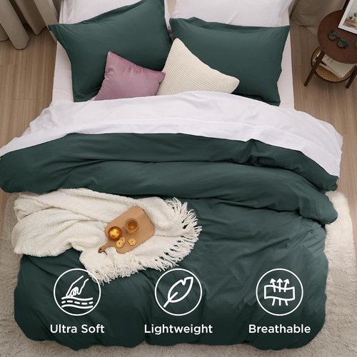 Bedsure King Size Duvet Cover Set - Forest Green Extra Soft Prewashed Cotton-Like Polyester, 3 Pieces with Zipper Closure & 2 Pillow Shams