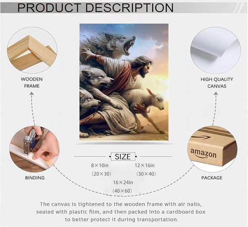 Jesus And Lamb Wall Art - Inspiring Jesus Saves The Lost Lamb Painting | Perfect Decor for Living Room, Bedroom, Church