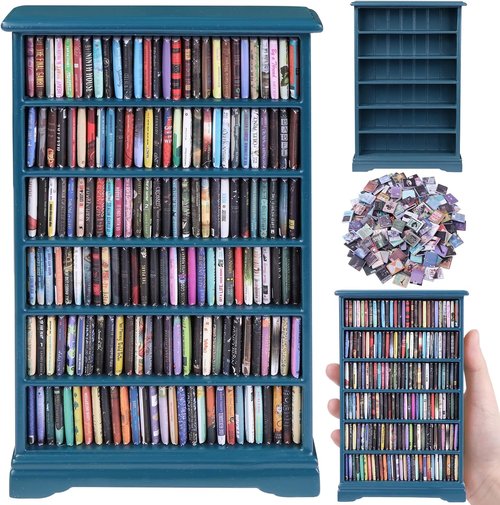 DIYDEC Mini Bookshelf - 180pcs Miniature Blue Books | Perfect Tiny Library Decor for Book Lovers