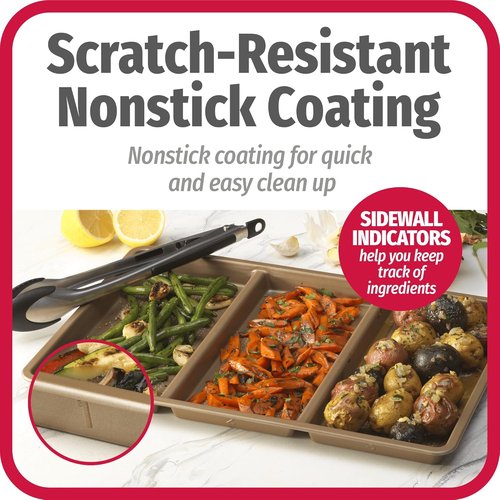 GoodCook Non-Stick Divided Sheet Pan - 3-in-1 Textured Baking Dish | 11 x 17-Inch Carbon Steel for Meal Prep