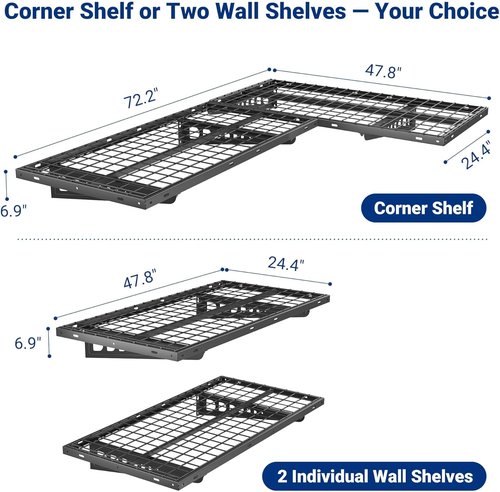 FLEXIMOUNTS 2x4ft Corner Wall Shelving - Heavy-Duty Garage Storage Rack | 660lbs Capacity, Black