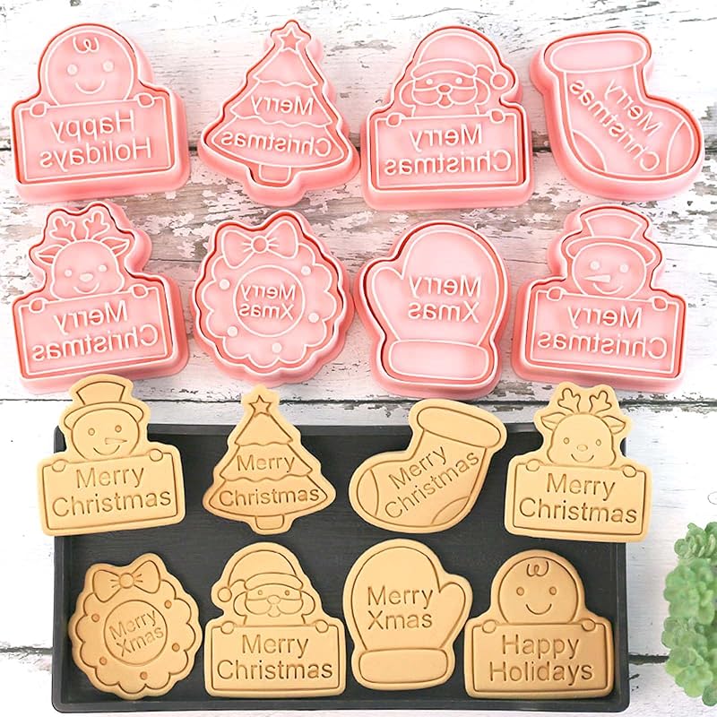 Mini Christmas Cookie Cutters Set - 8 Pcs Novelty Dough Stampers