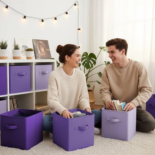 Granny Says 11-Inch Cube Storage Bins - 6 Pack Organizer with Handles | Purple Gradient Design