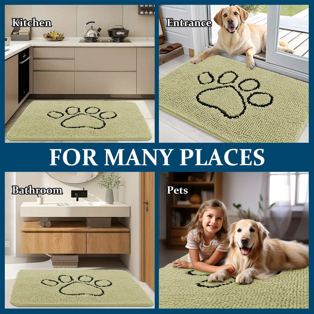OLANLY Dog Door Mat - Absorbent Non-Slip Mud Mat for Muddy Paws | 48x30 Paw Print Design in Vanilla