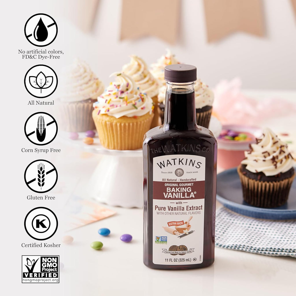 Watkins Gourmet Baking Vanilla - All-Natural Pure Vanilla Extract, 11 Fl Oz (Single Bottle)