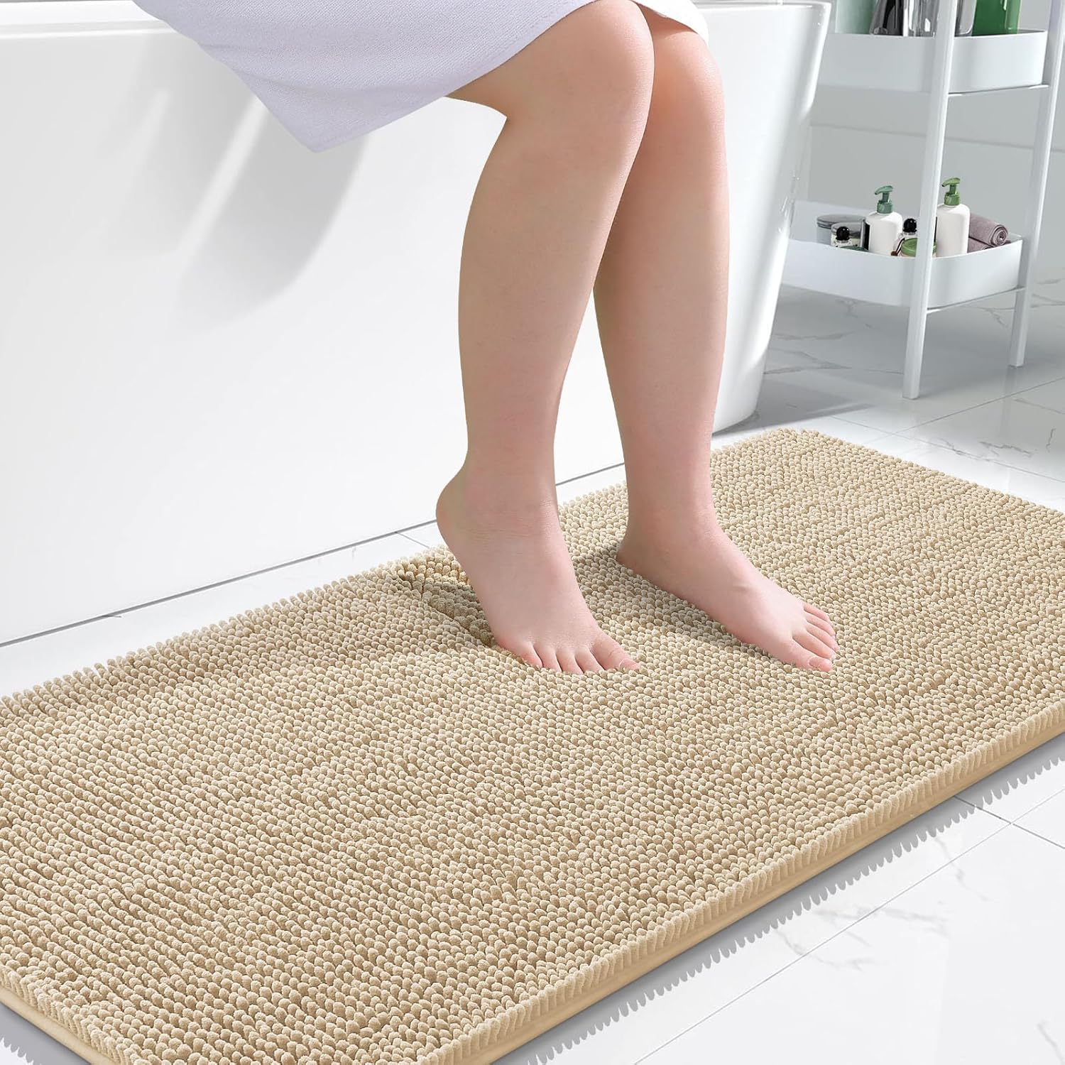 OLANLY Bathroom Runner Rugs - Extra Soft Absorbent Chenille | 47x24, Quick Dry, Machine Washable, Beige