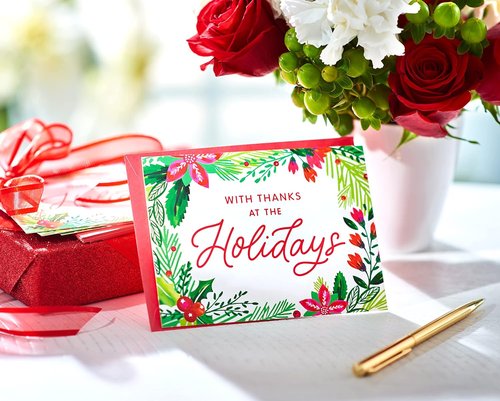 American Greetings Christmas Thank You Cards - Blank Design with Envelopes, Holly | 25 Count
