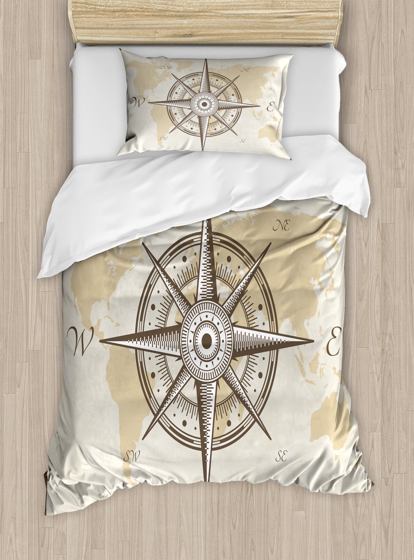 Ambesonne Nautical Duvet Cover Set, Classic Art with Ship Whale Lettering Deep Blue Sea Never Stop Exploring, Decorative 2 Piece Bedding Set with 1 Pillow Sham, Twin Size, Slate Blue