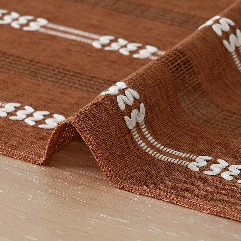Caramel Farmhouse Embroidered Table Runner 13x60 Inch - Seasonal Fall Kitchen Decor