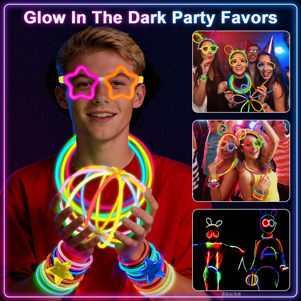 647PCS Glow Sticks, Glow in the Dark 4th of July Party Favors Party Supplies for Adults Glow Sticks Bulk & Connectors Light Up Glasses Headbands Bracelets Necklace for Birthday Wedding Patriotic 250th