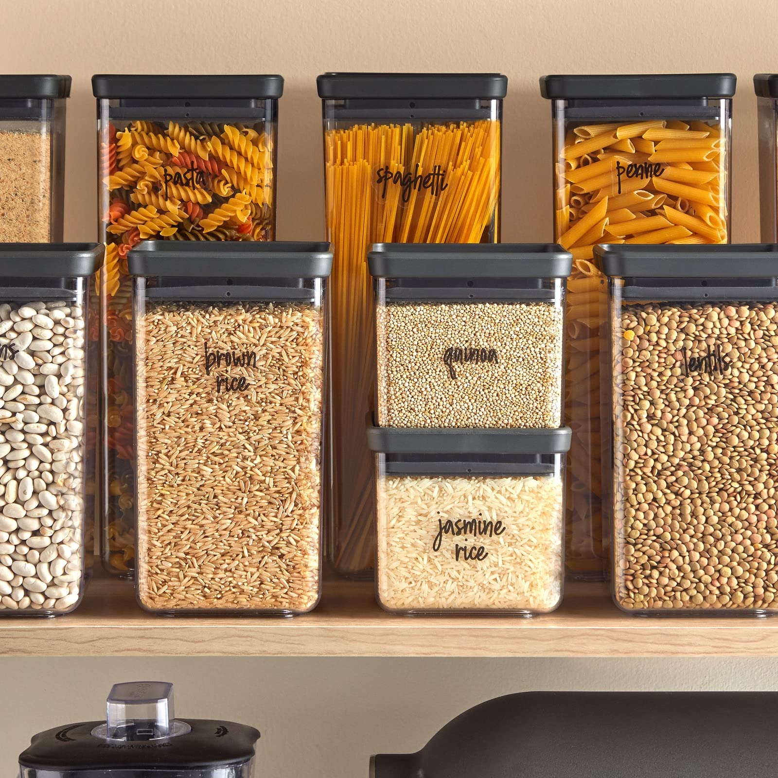 Talented Kitchen Pantry Labels for Containers - 375 PC Clear Vinyl Black Script - Peel & Stick Food Container Labels & Kitchen Pantry Organization Stickers