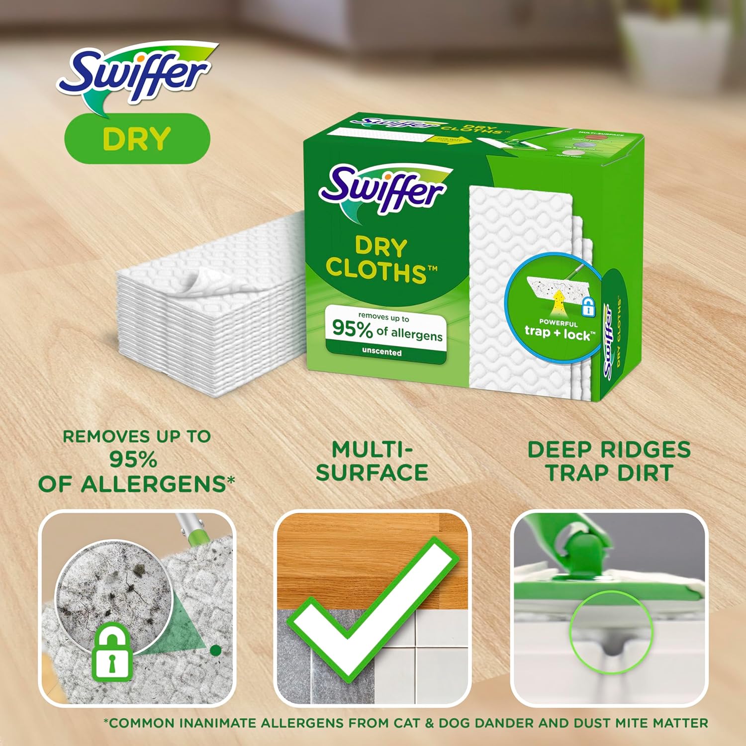 Swiffer Sweep + Mop Dry Pads Refill - Unscented Cleaning Cloths for Home & Kitchen | 52 Count