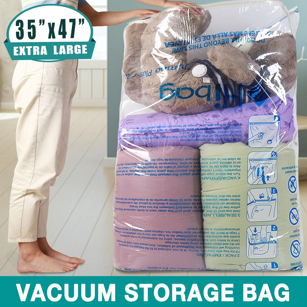Regine Switzerland XXL Jumbo Vacuum Storage Bags - 47''x35'' Space Saver for Blankets & Comforters (4 Pack)