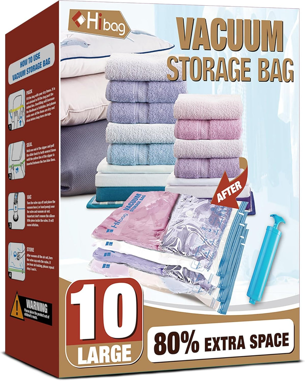 Skiennix Vacuum Storage Bags - 10 Large Space Saver Seal Bags for Clothes & Bedding (10L)