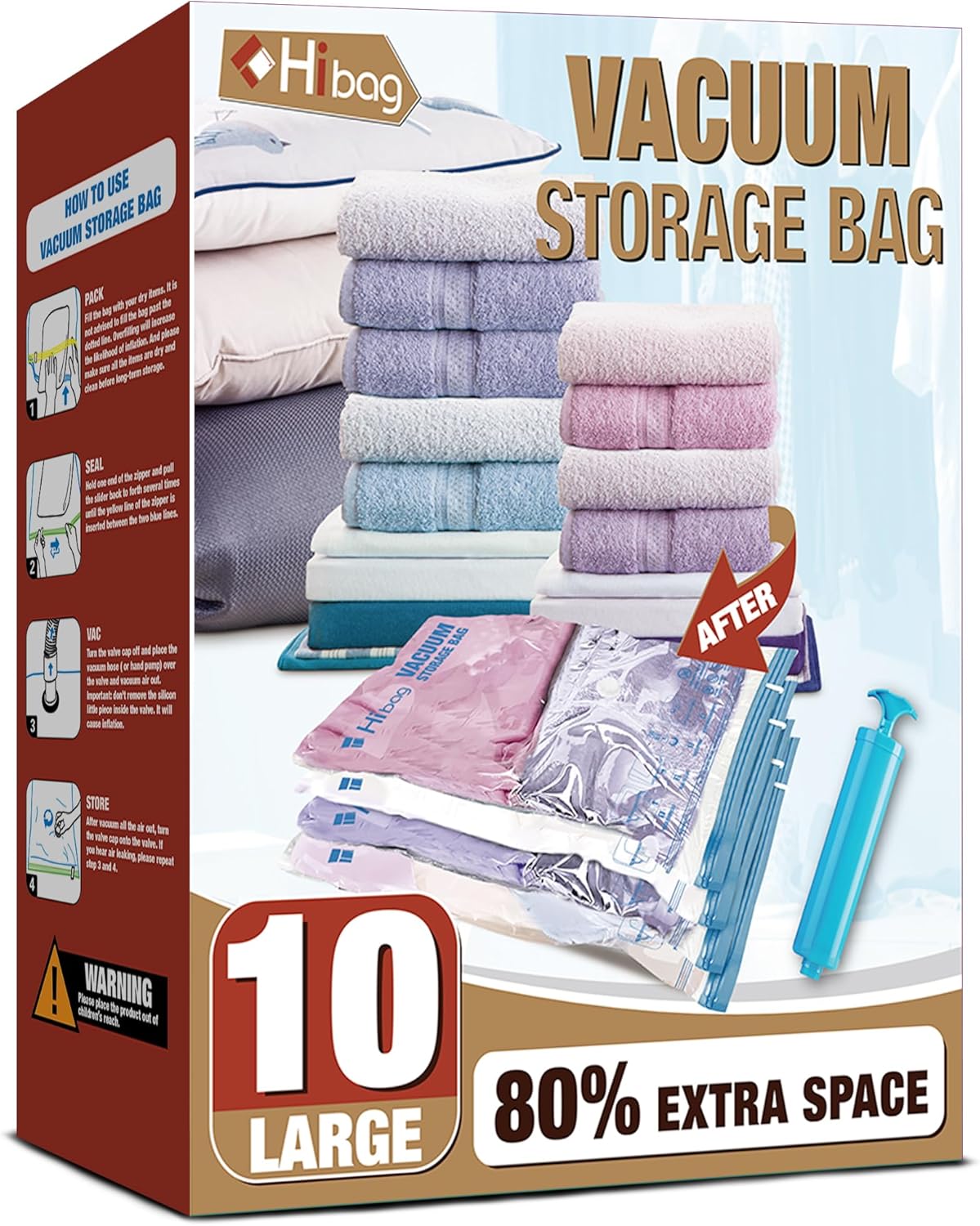 Skiennix Vacuum Storage Bags - 10 Large Space Saver Seal Bags for Clothes & Bedding (10L)