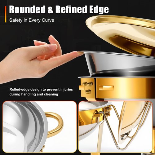 Chafing Dishes for Buffet 2Pack 4.5QT Round Stainless Steel Chafing Dish Set for Home Parties Catering Events Complete Buffet Warmer Set (Gold 2)