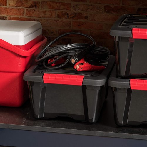IRIS USA 13 QT Plastic Storage Box - BPA-Free, Durable Nestable Containers with Lids - Black | 6 Pack