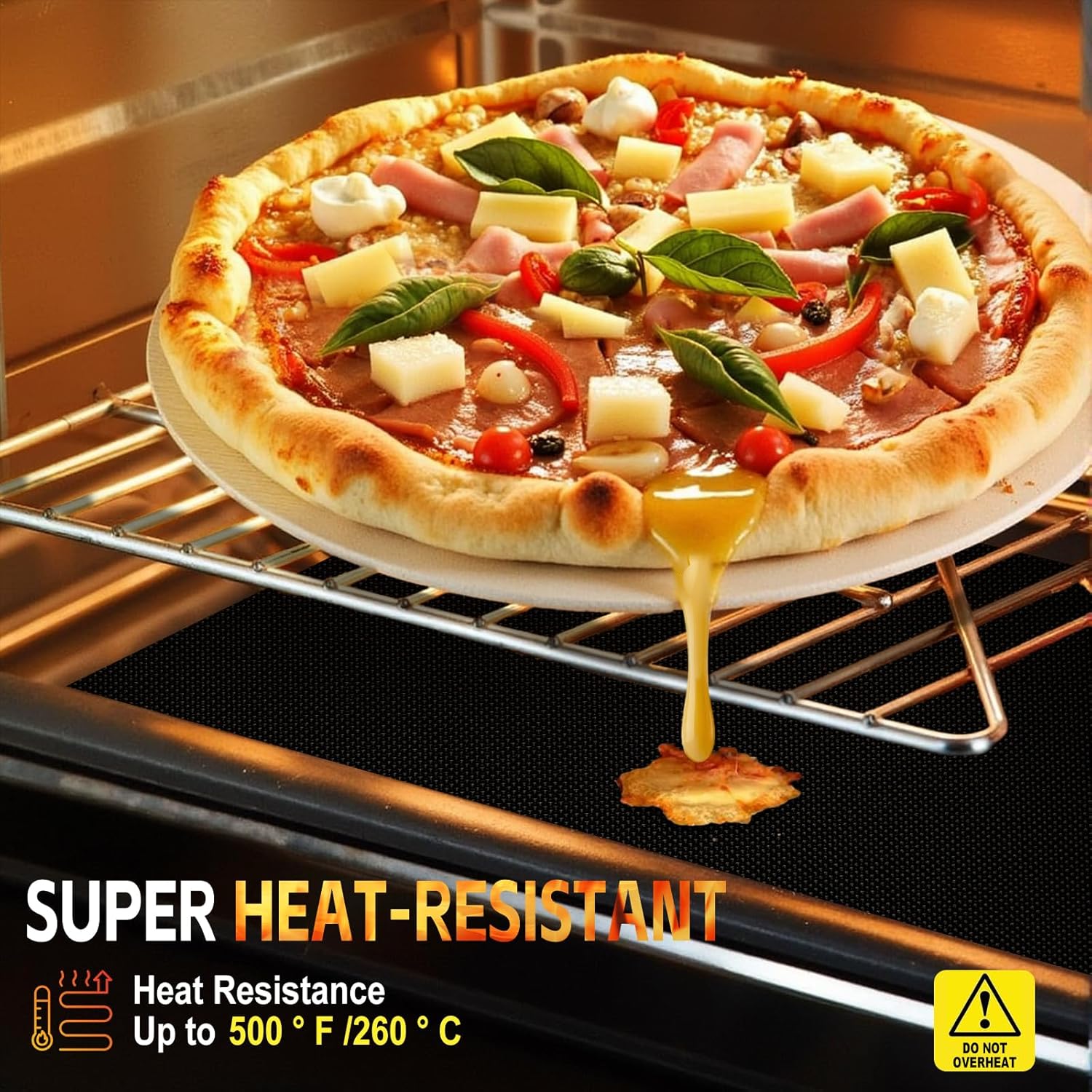 Skiennix Oven Liners - Heavy Duty Non-Stick Reusable Mats | 17"x25" BPA/PFOA Free for All Ovens (Black)