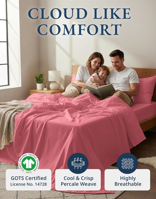 LANE LINEN 100% Organic Cotton Full Bed Sheets - Soft, Comfy, Machine Washable, Deep Pocket | Mineral Red