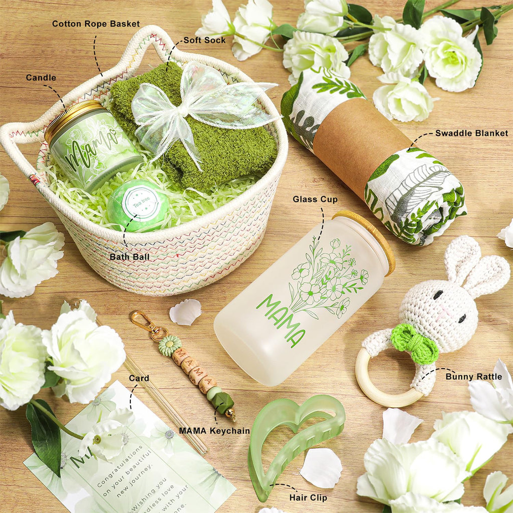 Elysirise New Mom Gifts,Baby Shower Gifts for Mom and Baby,Pregnancy Gift for Expecting Mommy,9-Piece Care Basket for First-Time Moms