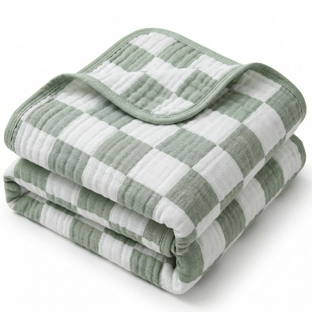 HardNok 6-Layer Muslin Toddler Blanket - Made with Organic Cotton, Large 50x60 Crib Quilt & Bedding for Kids & Moms (Sage Green Checkered)