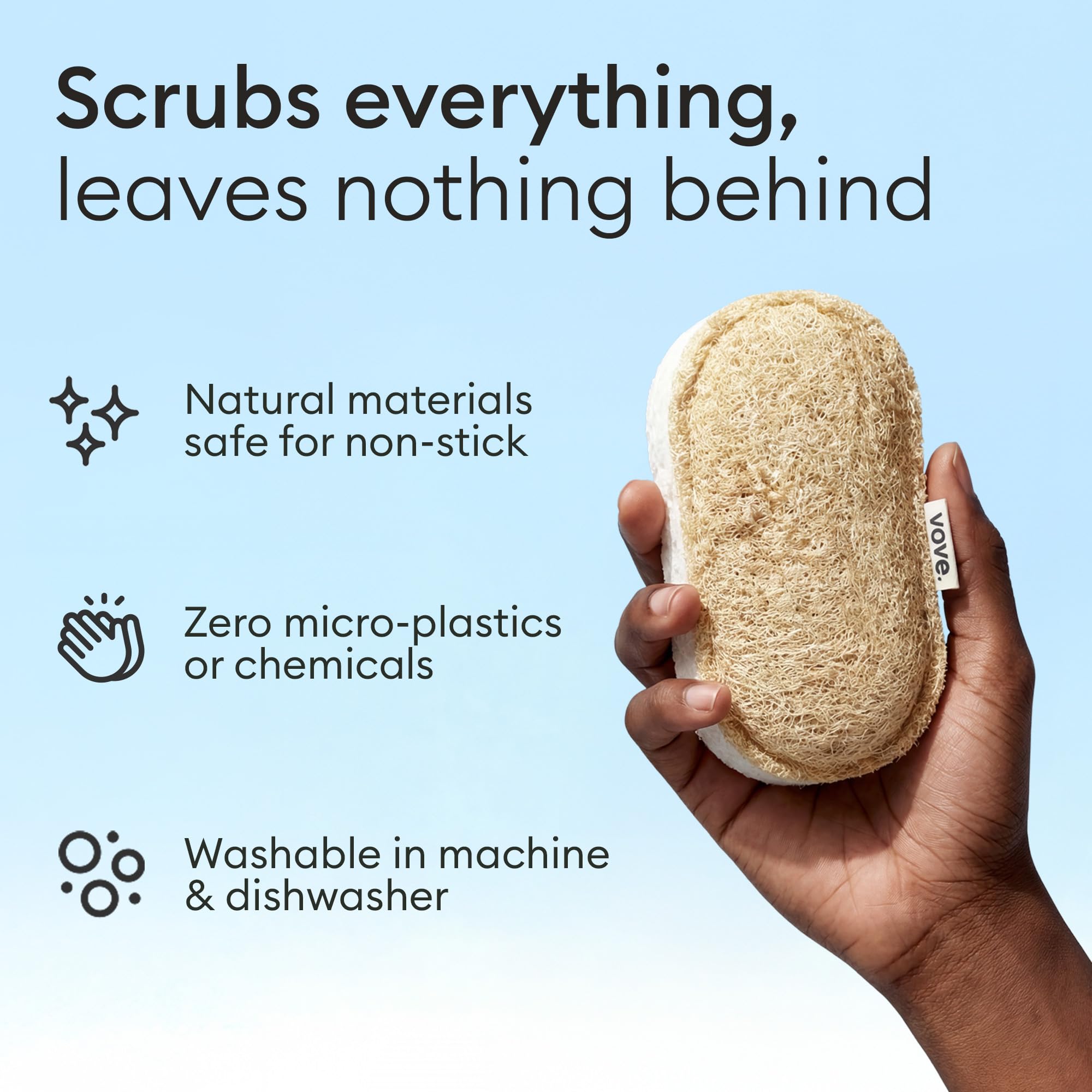 Vove Scrub Sponges 4 Pack, Cellulose & Cotton with Natural Loofah, Eco-Friendly Loofah Dish & Kitchen Sponges, Bathroom Scrubbing Pads, FSC-Certified Packaging