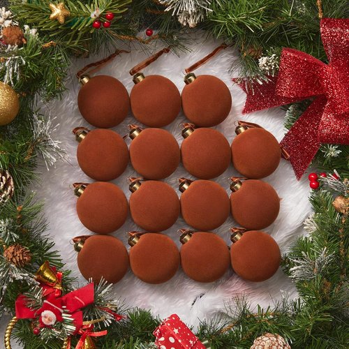 Brightown 15 Pcs Brown Velvet Christmas Balls - 3.15 Inch Ornaments for Holiday Tree Decor