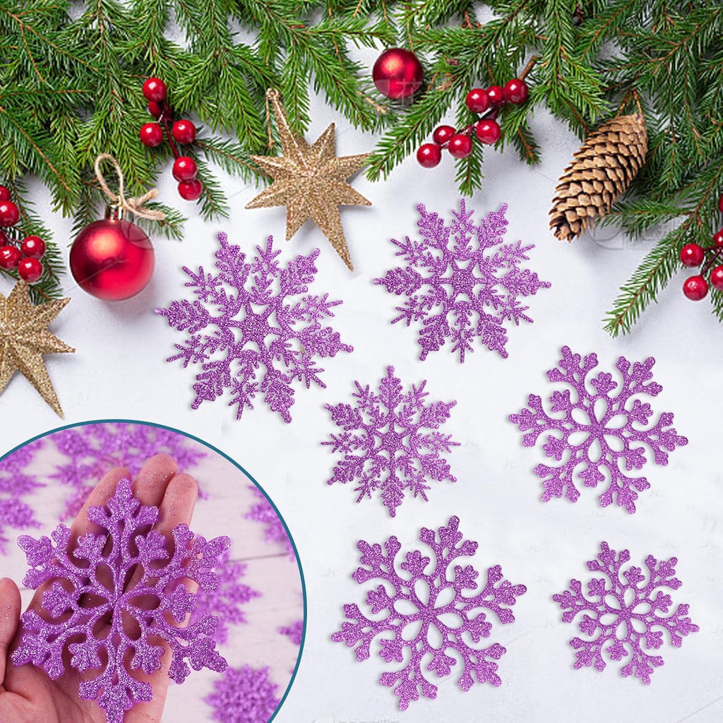 Skiennix 36pcs Christmas Light Purple Snowflake Ornaments - Plastic Hanging Decor for Winter Wonderland