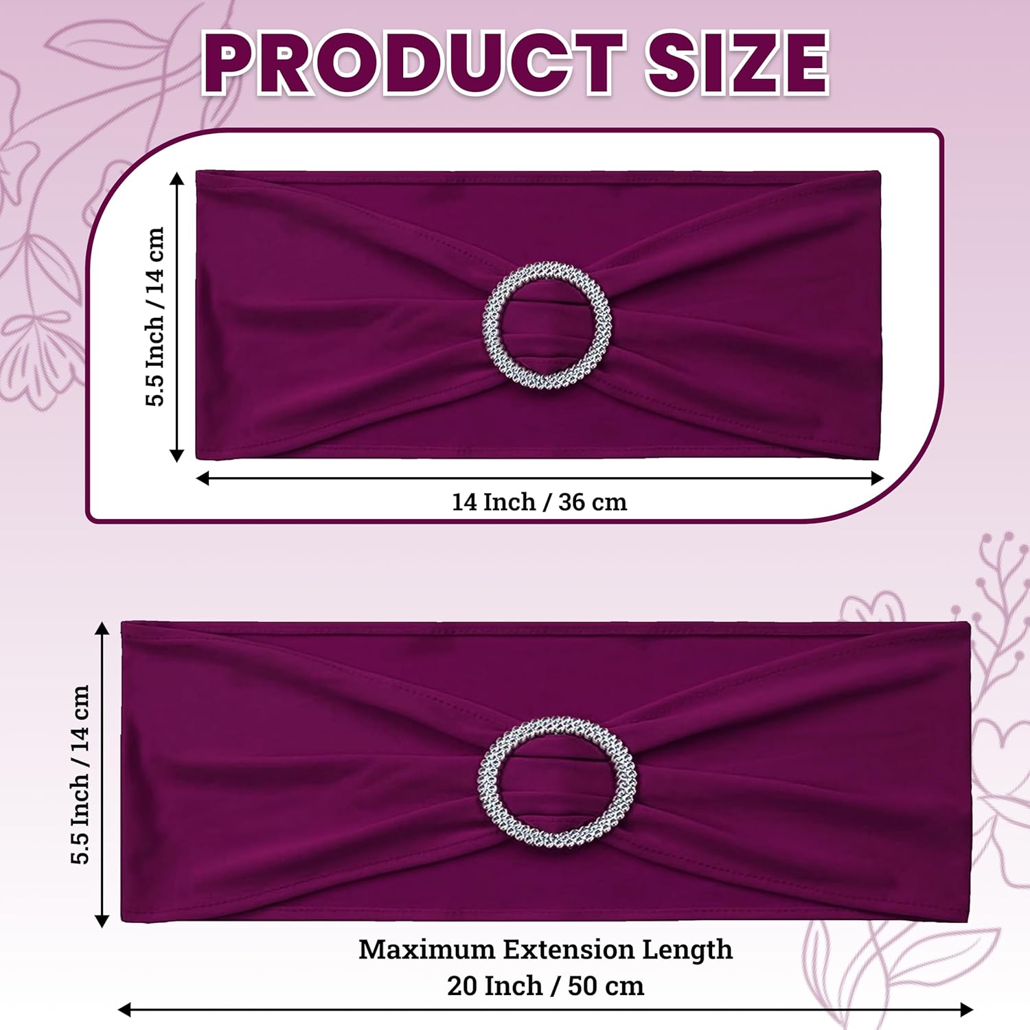 MDS Spandex Chair Sashes - 150 Universal Elastic Stretch Bands with Buckle Slider Bow | Eggplant Color