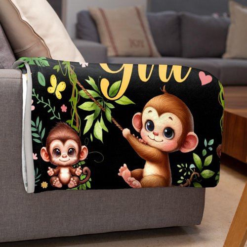 Just A Girl Who Loves Monkeys Blanket for Girls - Ultra Soft,Breathable,Comfortable Flannel Throw for Couch, Sofa,Bedroom - Cute Monkey Animal Pattern Home Decor -40"x50"-Kids/Throw Size