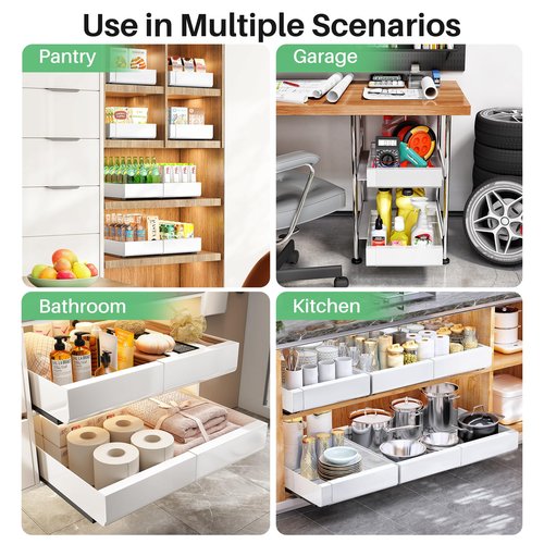 Pull out Cabinet Organizer, Expandable(12"-20") Heavy Duty Slide out Drawers Fixed with Adhesive Nano Film for Pots, Roll out Shelf Storage for Kitchen Base Cabinet, Pantry, Bathroom Cupboard