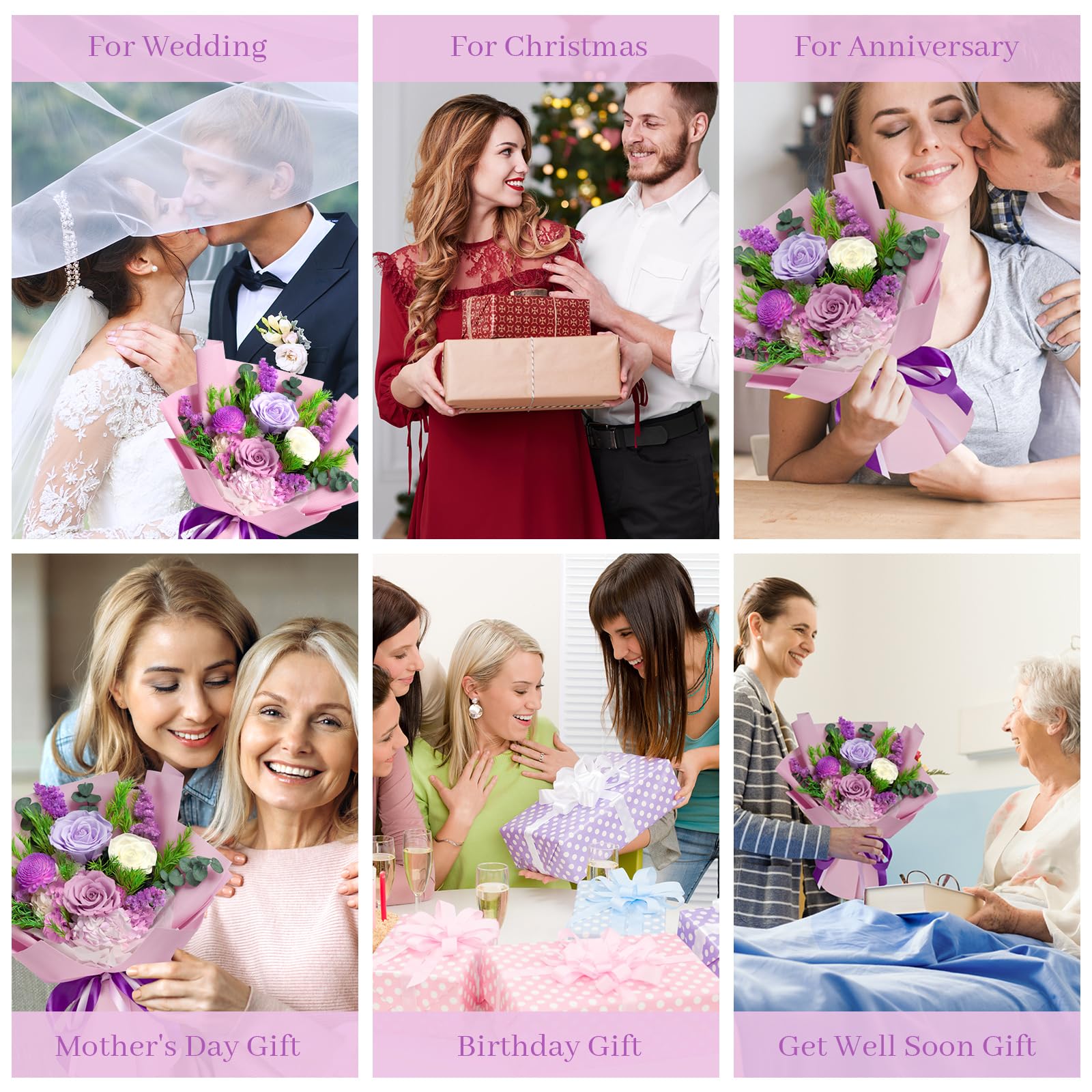 Preserved Flowers Bouquet - Birthday Gifts for Women, Real Flowers for Delivery Prime, Long-Lasting Eternal Rose for Her on Valentines Mothers Day Christmas Anniversary (Purple)
