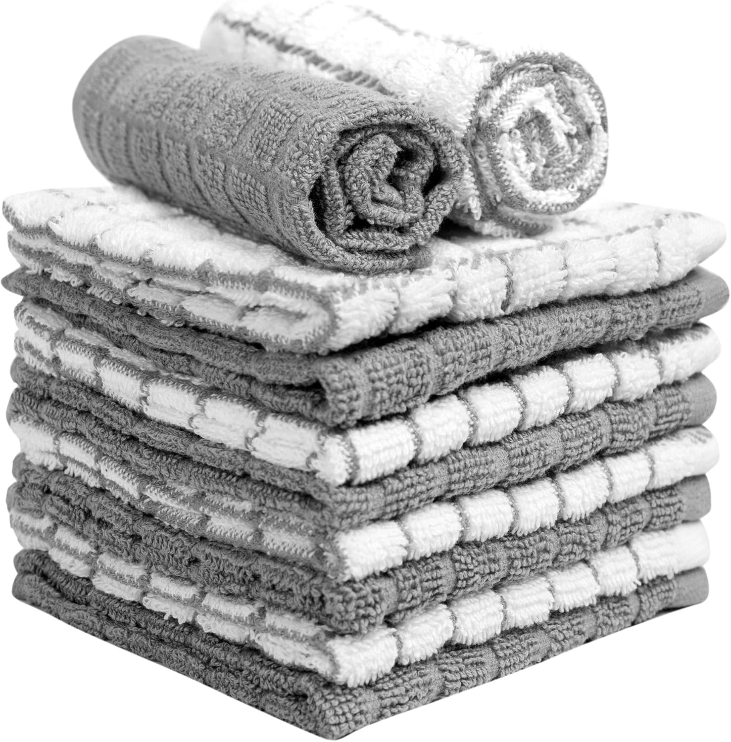 Bumble 100% Cotton Dish Cloths - 8 Pack | Soft, Highly Absorbent Kitchen Towels | 12" x 12" | Gray
