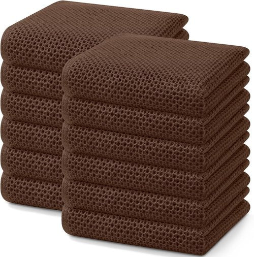 Homaxy 100% Cotton Waffle Weave Kitchen Dish Towels - Ultra Soft & Absorbent, 13 x 28 Inches, 12-Pack, Coffee