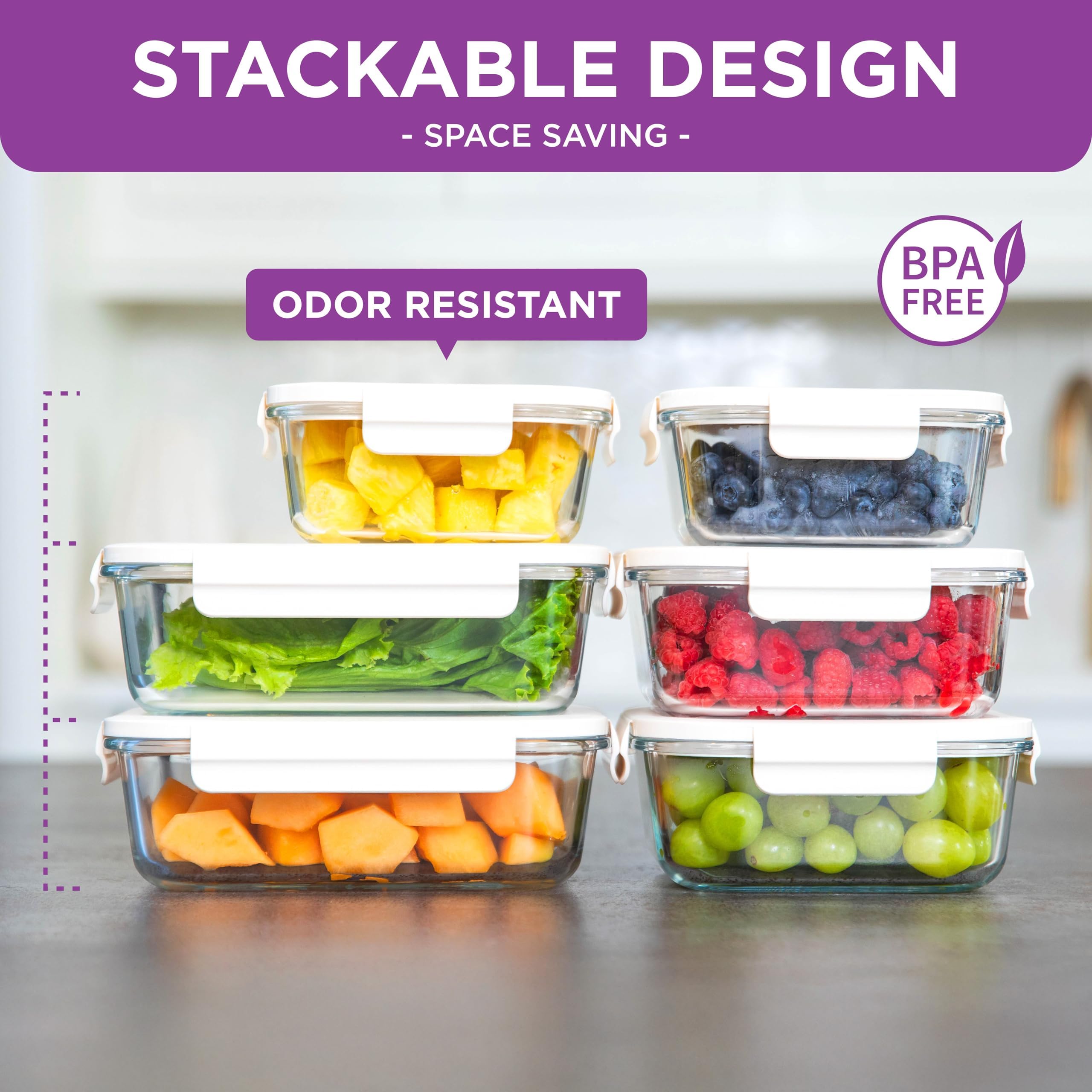 HOLDN’ STORAGE Vacuum Food Storage Containers, Set of 6 Glass Containers Mix & Electronic Pump - Keep Food Fresh Longer, BPA-Free Glass, Leak-Proof, Ideal for Meal Prep, Marinating