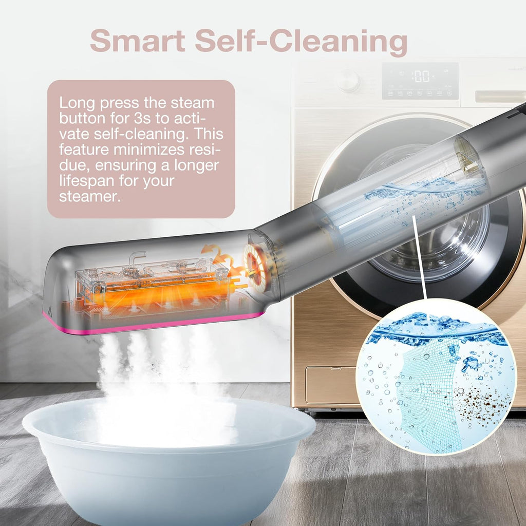 Newbealer 3-in-1 Travel Iron - Global Voltage Clothes Steamer & Dry Iron, Fast Heating, Ash Pink