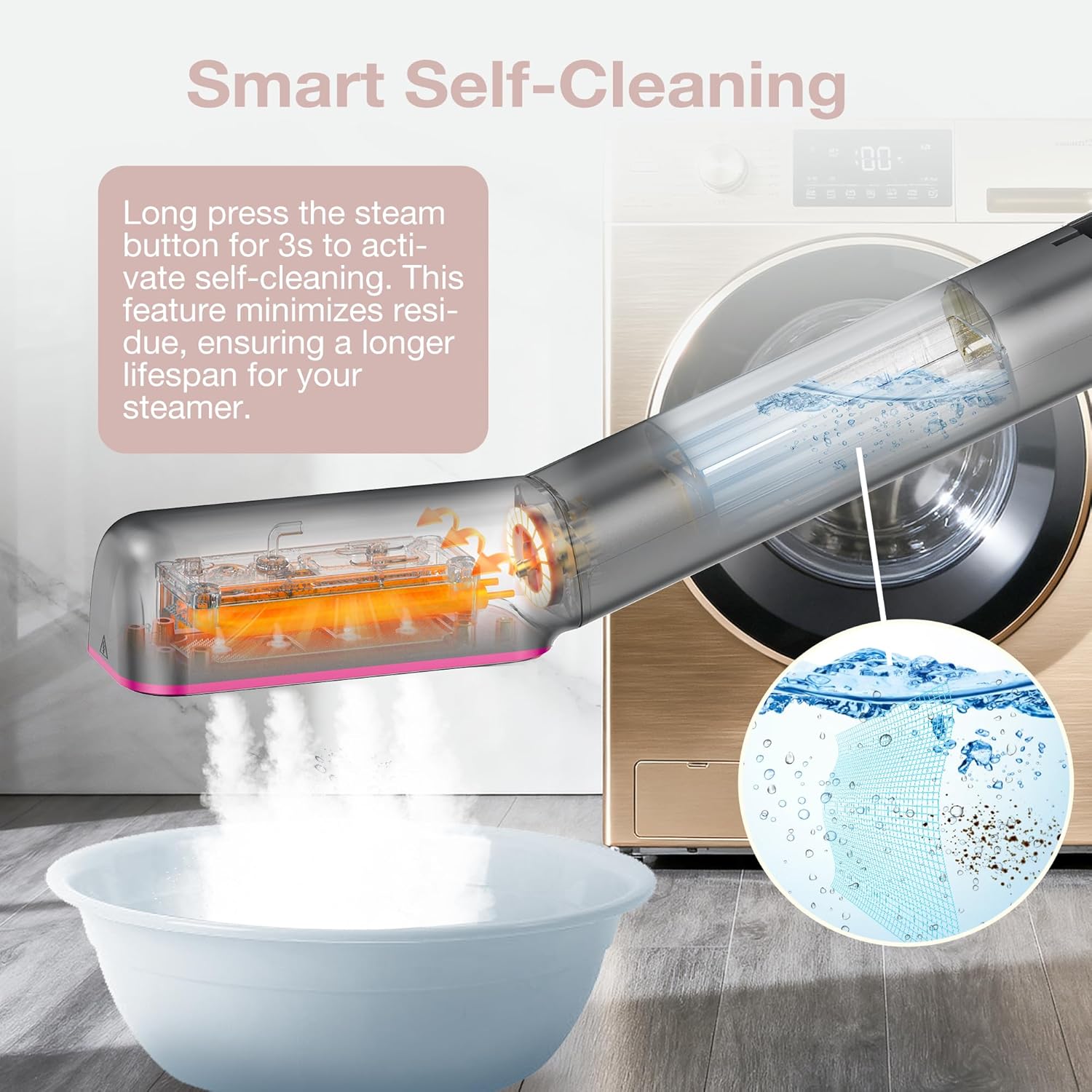 Newbealer 3-in-1 Travel Iron - Global Voltage Clothes Steamer & Dry Iron, Fast Heating, Ash Pink
