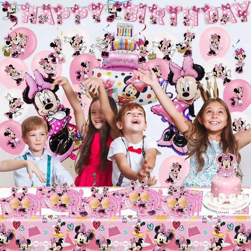 Pink-Themed Birthday Party Decorations Set - Includes Banner, Tablecloth, Balloons, Cutlery