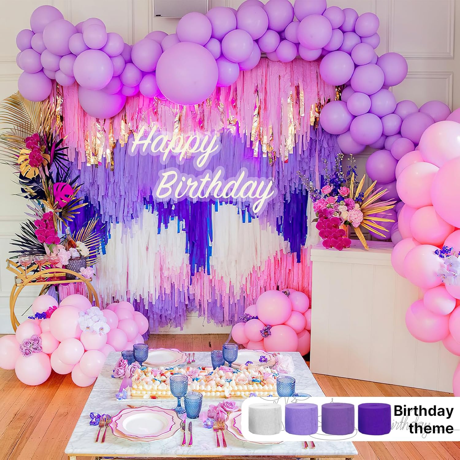 PartyWoo Crepe Paper Streamers - Navy & Purple Party Decorations | 4 Rolls, 328ft Total Length