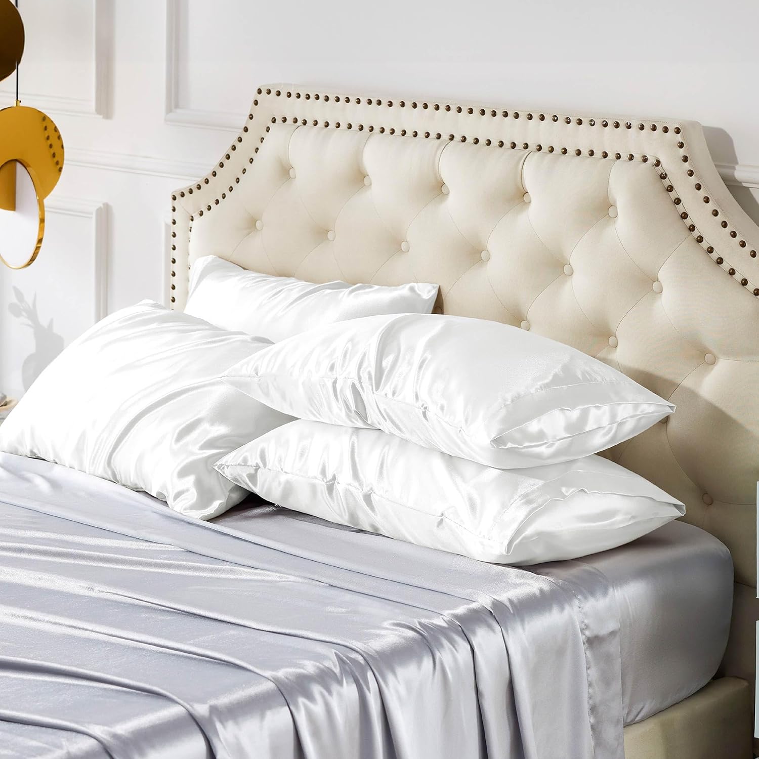 Bedsure King Size Satin Pillowcase Set - Pure White 20x36 Inch Covers for Hair & Skin Care | Gift for All